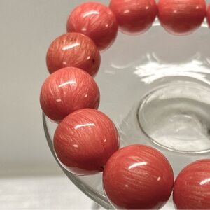 Shimmery Coral Orange Ball Bead Stretch Bracelet LG size